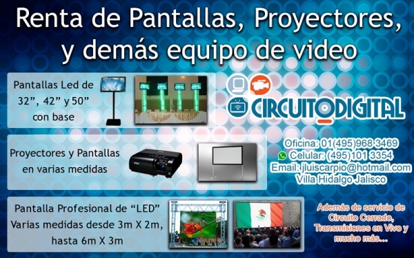 Renta de Pantallas, Proyectores y demás equipo de video